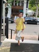 【100-160cm】二点セット トップス パフスリーブ 半袖 無地 通気性良い 女の子 - 画像 (4)