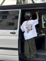 【90-160cm】半袖Tシャツ 男の子 カートゥーンプリント ゆったり ユニーク ラウンドネック - 画像 (2)