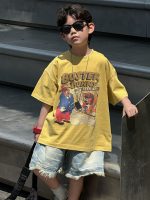 【90-160cm】キッズ半袖Tシャツ イエロー 存在感抜群 アメリカンレトロ カートゥーン柄 おしゃれ - 画像 (5)
