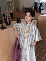 【100-170cm】半袖 シャツ 男の子 ストライプ お出かけに - 画像 (4)