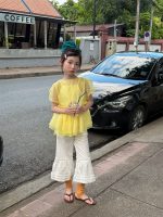 【100-160cm】二点セット トップス パフスリーブ 半袖 無地 通気性良い 女の子 - 画像 (6)