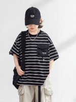 【120-170cm】Tシャツ ボーダー柄 カジュアル 半袖 ラウンドネック - 画像 (2)
