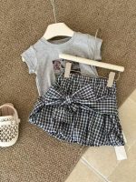 【100-160cm】スカート チェック柄 リボン シンプル 気質 女の子