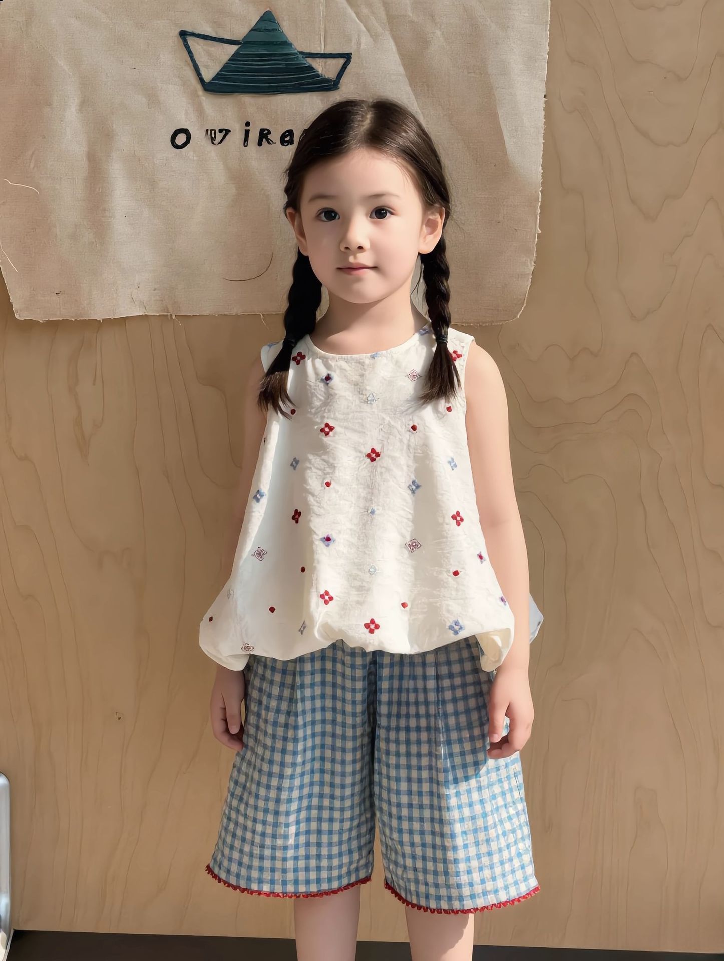 O1CN01NT4Pam282LkfVnzJi_2217733997874-0-cib.jpg 【90-140cm】トップスorパンツ 女の子 チェック柄 ノースリープ - 画像 (1)