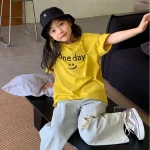 【90-160cm】Tシャツ 女の子 笑顔柄 プリント カワイイ