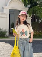 【90-160cm】Tシャツ リボン柄 カワイイ カジュアル 合わせやすい 半袖 - 画像 (2)