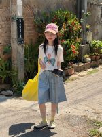 【100-160cm】ショートパンツ デニム ベルト付き 無地 ゆったり 合わせやすい - 画像 (3)