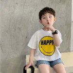 【90-160cm】Tシャツ シンプル 笑顔柄 男の子 半袖 - 画像 (4)