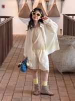 【100-160cm】セットアップ 長袖 無地 カジュアル 薄手 シャツ+ズボン - 画像 (3)