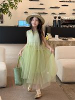 【100-160cm】ワンピース 夏新作 無地 プリンセス風 メッシュ ノースリーブ インナーつき - 画像 (4)