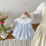 【66-90cm】ロンパース ベビー チェック柄 折り襟 シンプル - 画像 (5)