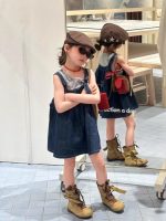 【90-150cm】ベストorワンピース 女の子 デニム ノースリープ - 画像 (2)