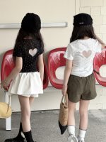 【100-150cm】Tシャツ 可愛い ハート柄 ドット 半袖 ラウンドネック - 画像 (2)