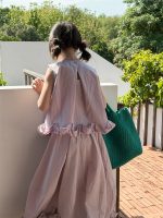 【100-160cm】セットアップ ノースリーブ 無地 フリル ゆったり ベスト+スカート - 画像 (5)