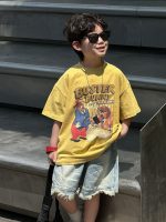 【90-160cm】キッズ半袖Tシャツ イエロー 存在感抜群 アメリカンレトロ カートゥーン柄 おしゃれ - 画像 (4)