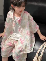 【100-150cm】セットアップ ビーチ風 ゆったり カジュアル シャツ ショートパンツ - 画像 (4)