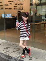 【100-160cm】Tシャツ ストライプ 配色 薄手 UVカット カジュアル 長袖 トップス - 画像 (4)