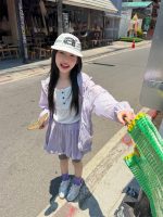 【100-160cm】三点セット UVカット 無地 ボーダー柄 アウター+トップス+レギンス - 画像 (6)