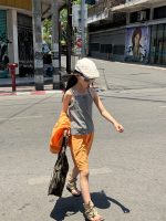 【100-160cm】トップス 夏新作 ノースリーブ ボタン付き 痩せ見え 女の子