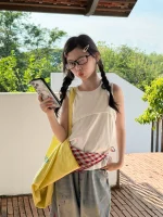 【100-160cm】ベスト 無地 切り替え 合わせやすい ノースリーブ 女の子 トップス - 画像 (3)