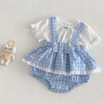 【66-90cm】セットアップ ベビー チェック柄 フリル