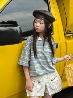 【90-160cm】Tシャツ カジュアル 合わせやすい ボーダー柄 女の子 親サイズ - 画像 (3)