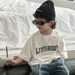 【90-160cm】Tシャツ アルファベット 半袖 カジュアル ラウンドネック