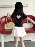 【100-150cm】Tシャツ 可愛い ハート柄 ドット 半袖 ラウンドネック - 画像 (4)