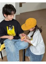 【90-160cm】キッズ半袖Tシャツ カートゥーンプリント 男女兼用 カジュアル 楽ちん着脱