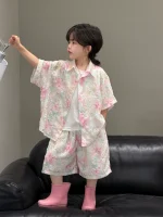 【100-150cm】セットアップ ビーチ風 ゆったり カジュアル シャツ ショートパンツ - 画像 (6)