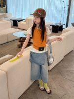 【100-160cm】ズボン 韓国風 フェイク ゆったり ファッション デニム パンツ - 画像 (4)
