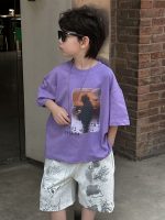 【90-160cm】半袖Tシャツ 男の子 パープル 個性的 肌触り良好 ヴィンテージ風