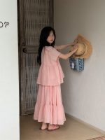 【100-160cm】セットアップ 無地 ゆったり 半袖 トップス+スカート - 画像 (6)