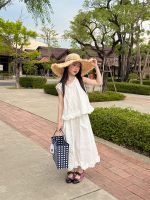 【100-160cm】セットアップ ノースリーブ 無地 フリル ゆったり ベスト+スカート - 画像 (4)