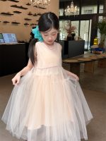 【100-160cm】ワンピース 夏新作 無地 プリンセス風 メッシュ ノースリーブ インナーつき - 画像 (3)