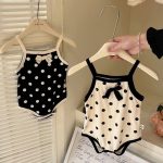 【66-90cm】ロンパース ベビー ドット柄 リボン キャミソール - 画像 (2)