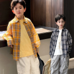 【100-170cm】シャツ 男の子 チェック柄 カジュアル ストリート風