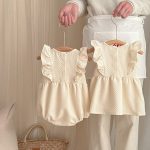 【66-100cm】ロンパースorワンピース フリル クリーム 姉妹服 - 画像 (3)