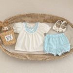【73-110cm】セットアップ ベビー 切り替え レース リボン付き