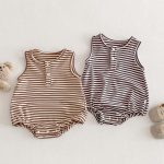【66-90cm】ロンパース ベビー ボーダー柄 ノースリーブ
