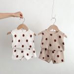 【66-90cm】セットアップ クマ柄 ワッフル