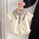 【66-90cm】ロンパース サスペンダー風 半袖 チェック柄 襟付き - 画像 (8)
