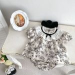 【66-90cm】セットアップ ブラック フラワー 半袖 トップス＆パンツ - 画像 (4)