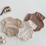 【66-90cm】ロンパース ワッフル ポケット付き 無地 - 画像 (2)