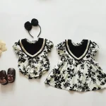 【66-120cm】ロンパース or ワンピース ベビー 女の子 レトロ フラワーデザイン
