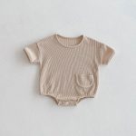 【66-90cm】ロンパース ワッフル ポケット付き 無地 - 画像 (6)
