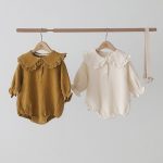 【66-90cm】 ロンパース 無地 フリル 折り襟 長袖 - 画像 (6)