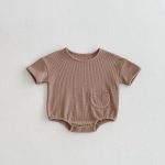 【66-90cm】ロンパース ワッフル ポケット付き 無地 - 画像 (7)