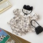 【66-90cm】セットアップ ブラック フラワー 半袖 トップス＆パンツ - 画像 (7)