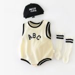 【66-90cm】ロンパース ABCノースリーブ 肌触り良い